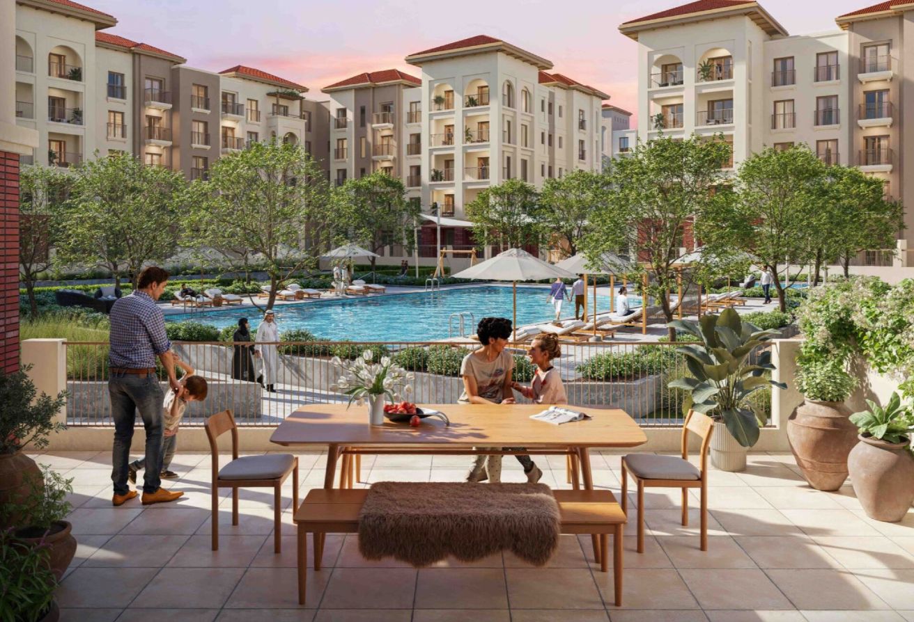 Studio apartment for sale in Bloom Living Granada Zayed City Abu Dhabi with balcony, garden and pool views, modern design, and high RO