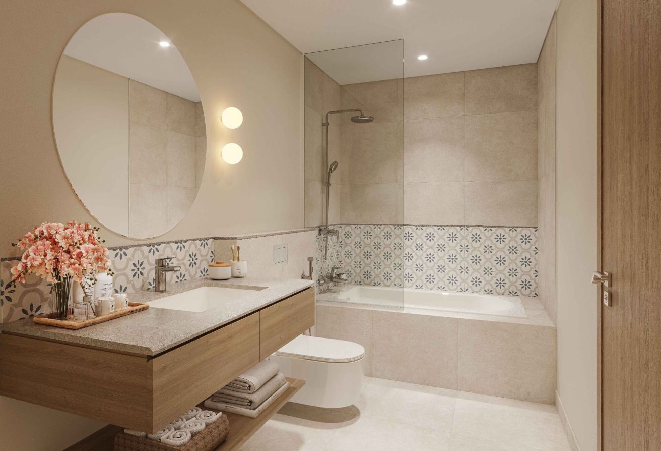 Studio apartment for sale in Bloom Living Granada Zayed City Abu Dhabi with balcony, garden and pool views, modern design, and high RO