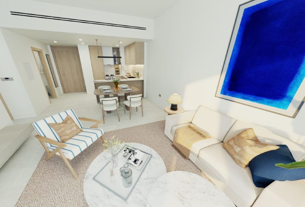 1-bedroom apartment for sale in The Beach House Fahid Island Abu Dhabi with terrace and partial sea view in a boutique waterfront community