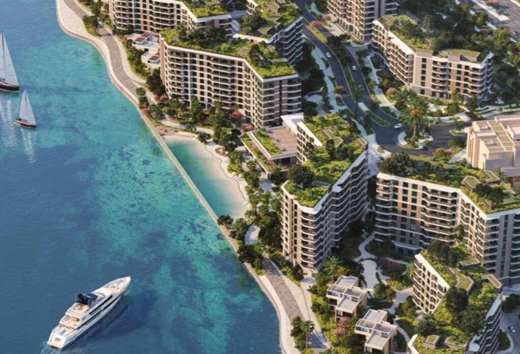 Top-floor studio apartment for sale in Gardenia Bay Yas Island Abu Dhabi with balcony street view, modern layout, and strong ROI investment.