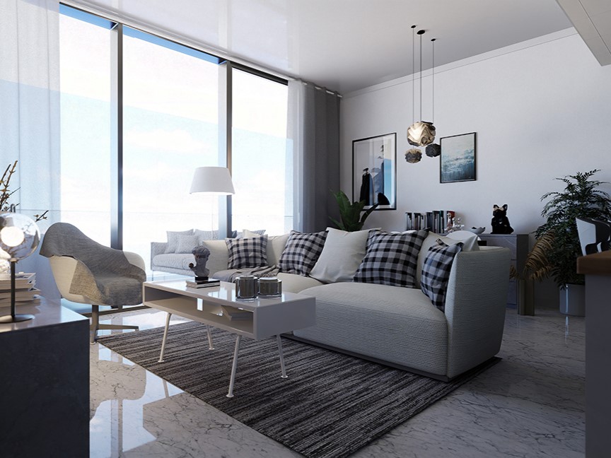 Modern 1-bedroom apartment for sale in Icon Tower Yas Island Abu Dhabi with balcony, water views, and premium community amenities