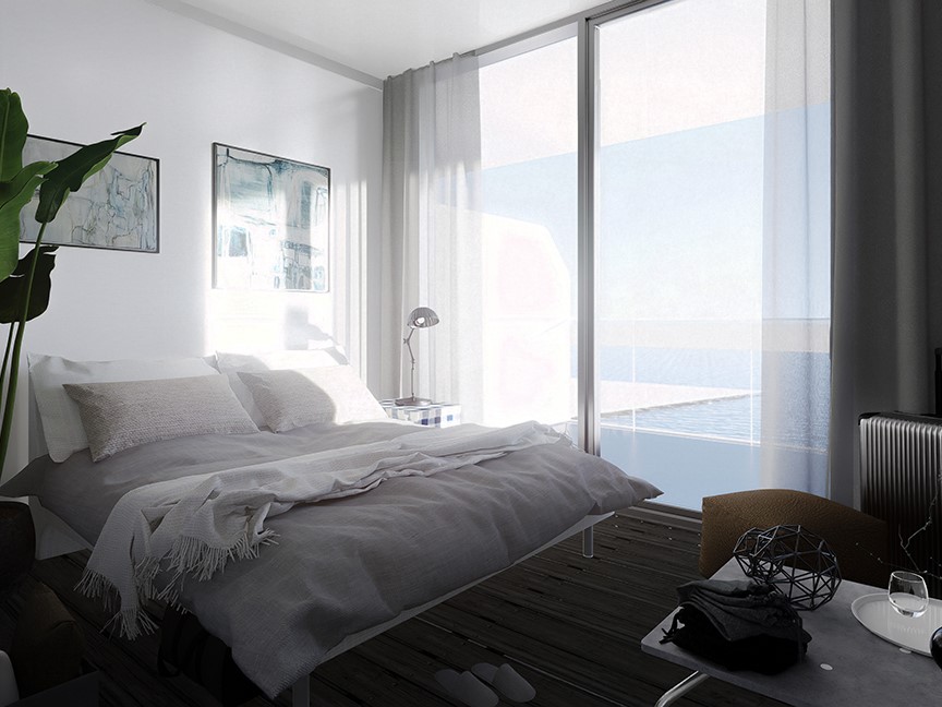 Modern 1-bedroom apartment for sale in Icon Tower Yas Island Abu Dhabi with balcony, water views, and premium community amenities