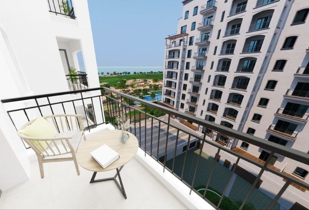 2-bedroom furnished apartment for sale in Views B, Yas Golf Collection, Yas Island Abu Dhabi – golf, pool, and sea views