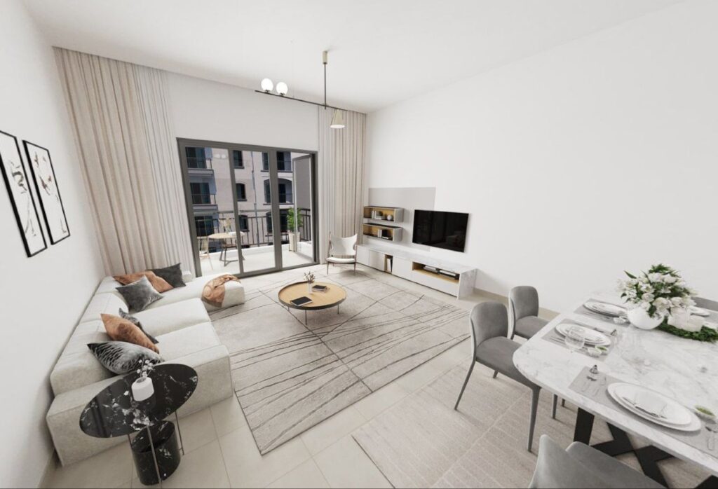 2-bedroom furnished apartment for sale in Views B, Yas Golf Collection, Yas Island Abu Dhabi – golf, pool, and sea views