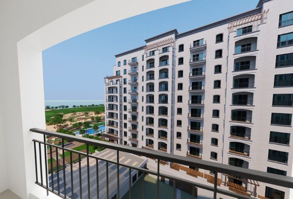 2-bedroom furnished apartment for sale in Views B, Yas Golf Collection, Yas Island Abu Dhabi – golf, pool, and sea views