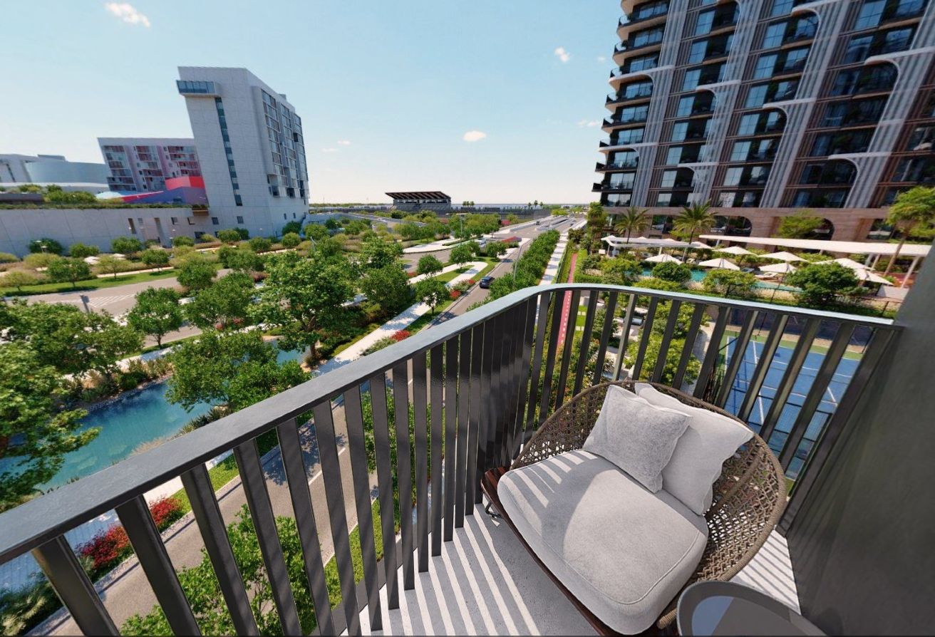 Corner 1-bedroom apartment with pool view in Nouran Living Saadiyat Island.