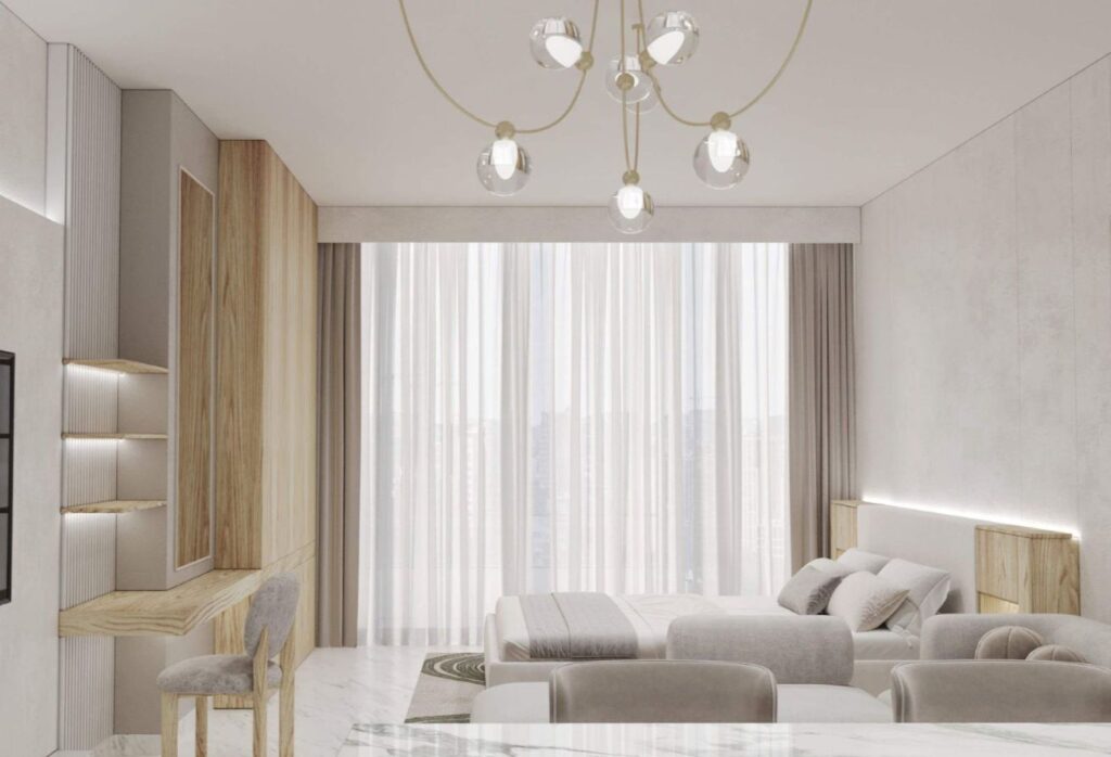 Junior 1-bedroom corner apartment for sale in Radiant Marina Towers Abu Dhabi.