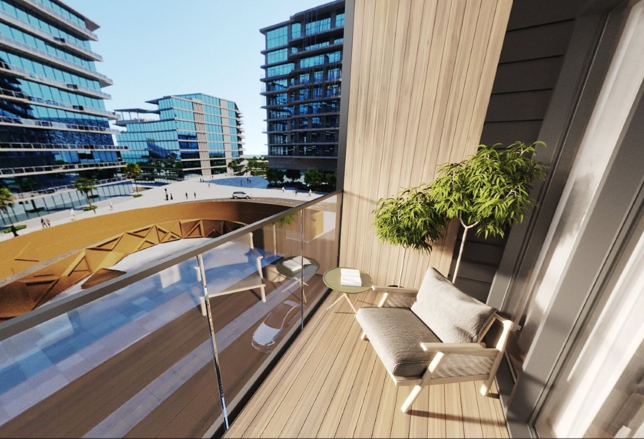 Pool-view studio apartment Grove Uptown Views Saadiyat Grove Abu Dhabi.