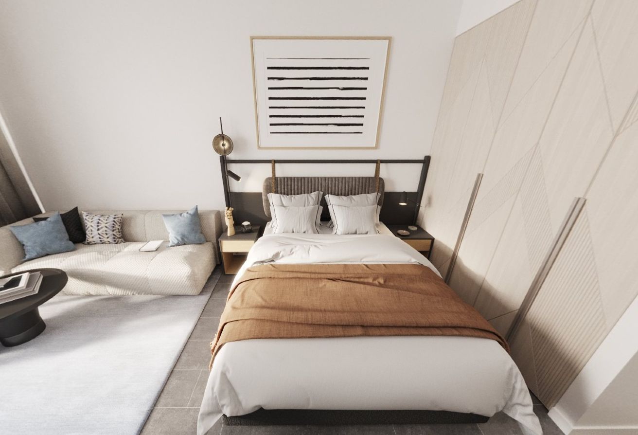 Pool-view studio apartment Grove Uptown Views Saadiyat Grove Abu Dhabi.