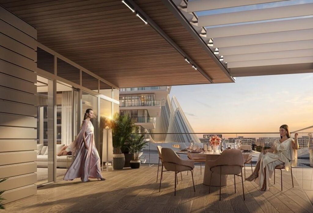 Pool-view studio apartment Grove Uptown Views Saadiyat Grove Abu Dhabi.