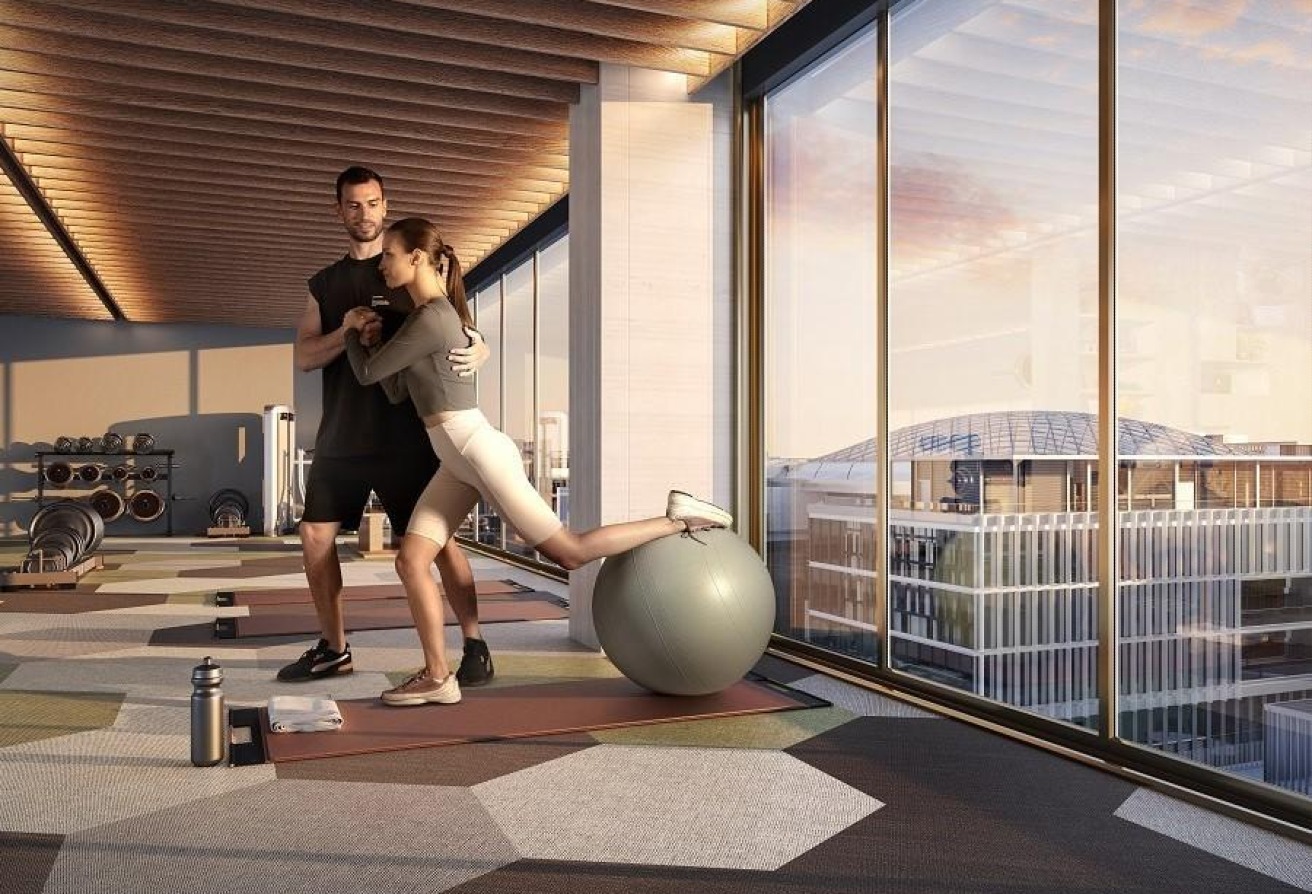 Pool-view studio apartment Grove Uptown Views Saadiyat Grove Abu Dhabi.