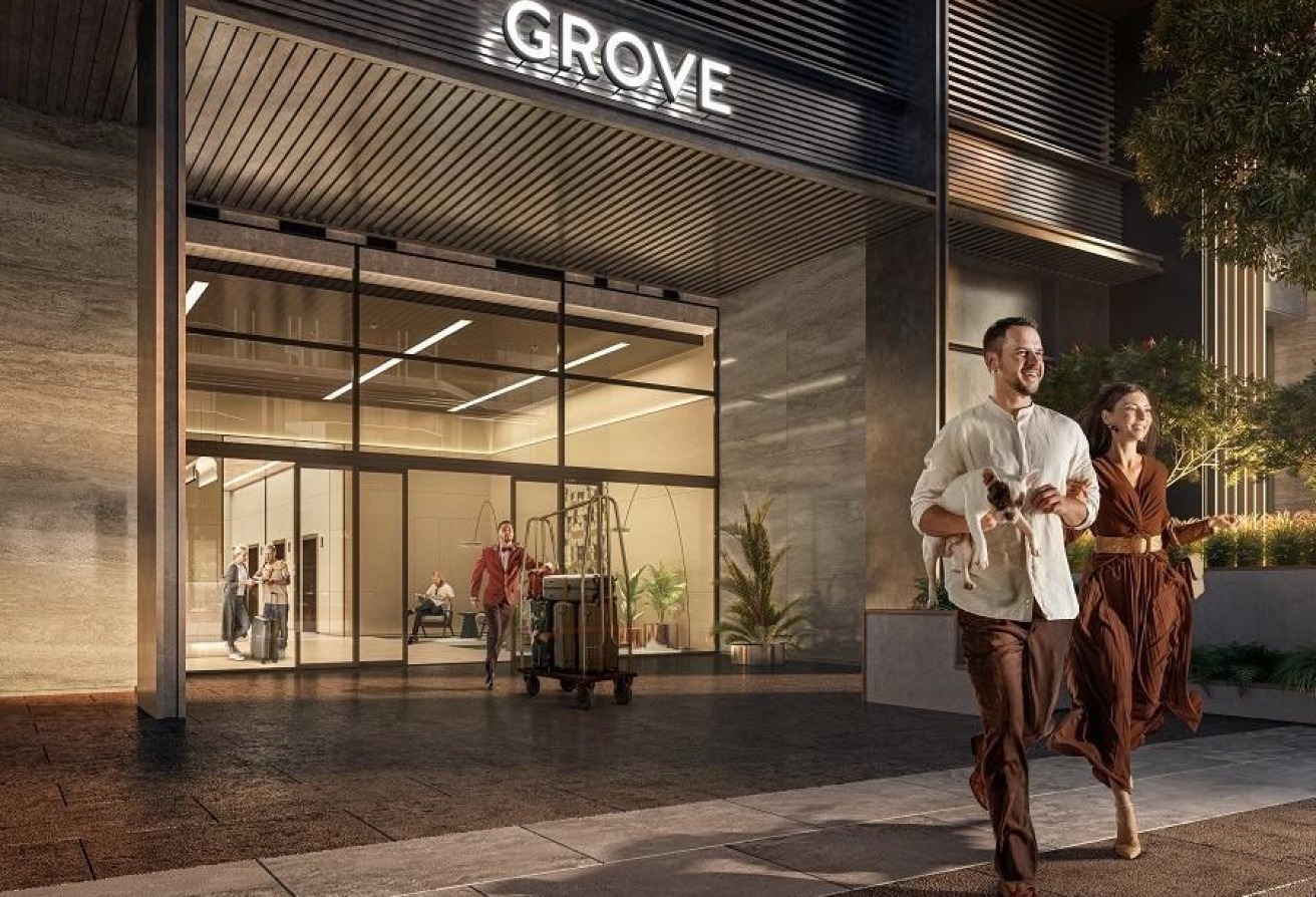 Pool-view studio apartment Grove Uptown Views Saadiyat Grove Abu Dhabi.