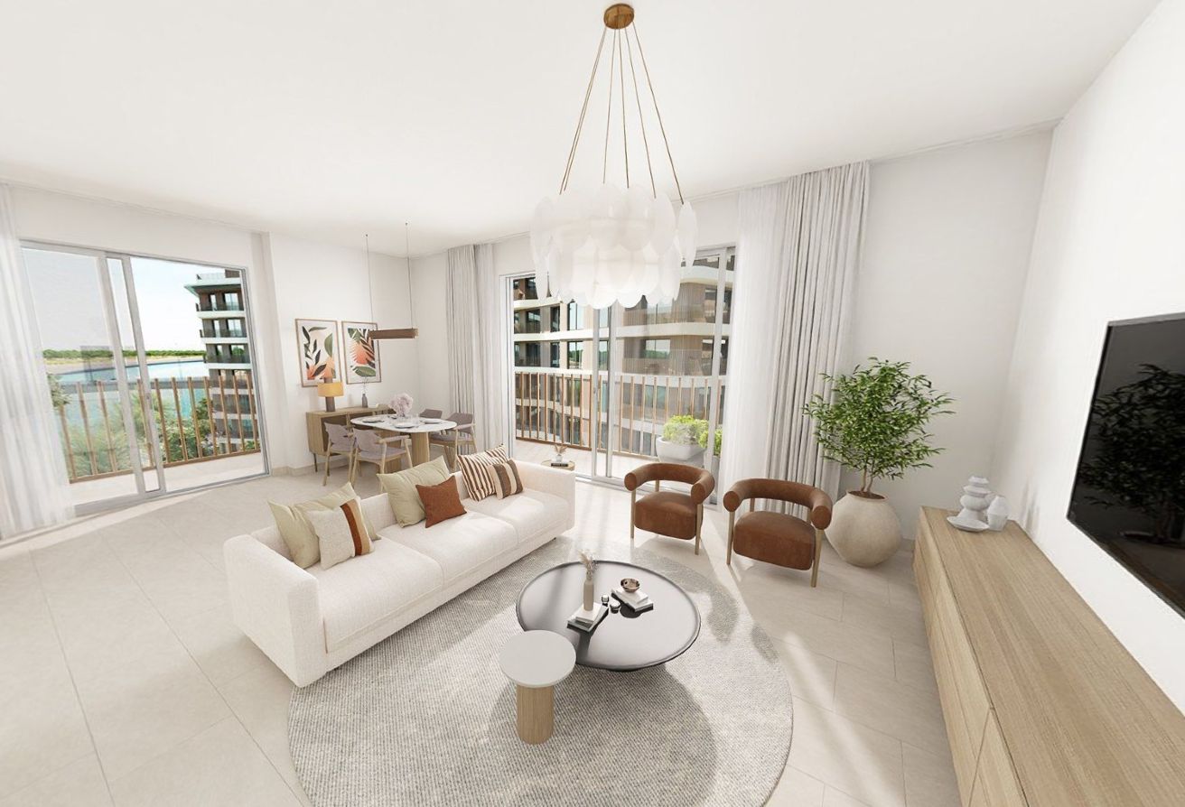 Corner unit apartment with wraparound balcony and canal outlook in Gardenia Terraces Yas Island