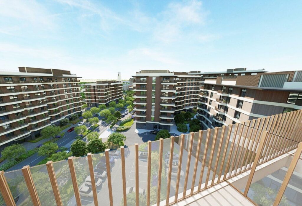 High floor studio apartment with balcony and community views in Gardenia Bay, Yas Island.