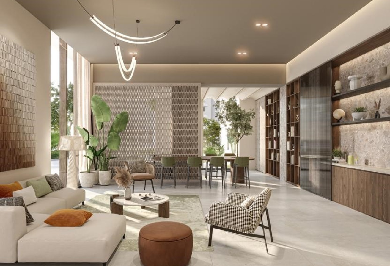 High floor studio apartment with balcony and community views in Gardenia Bay, Yas Island.