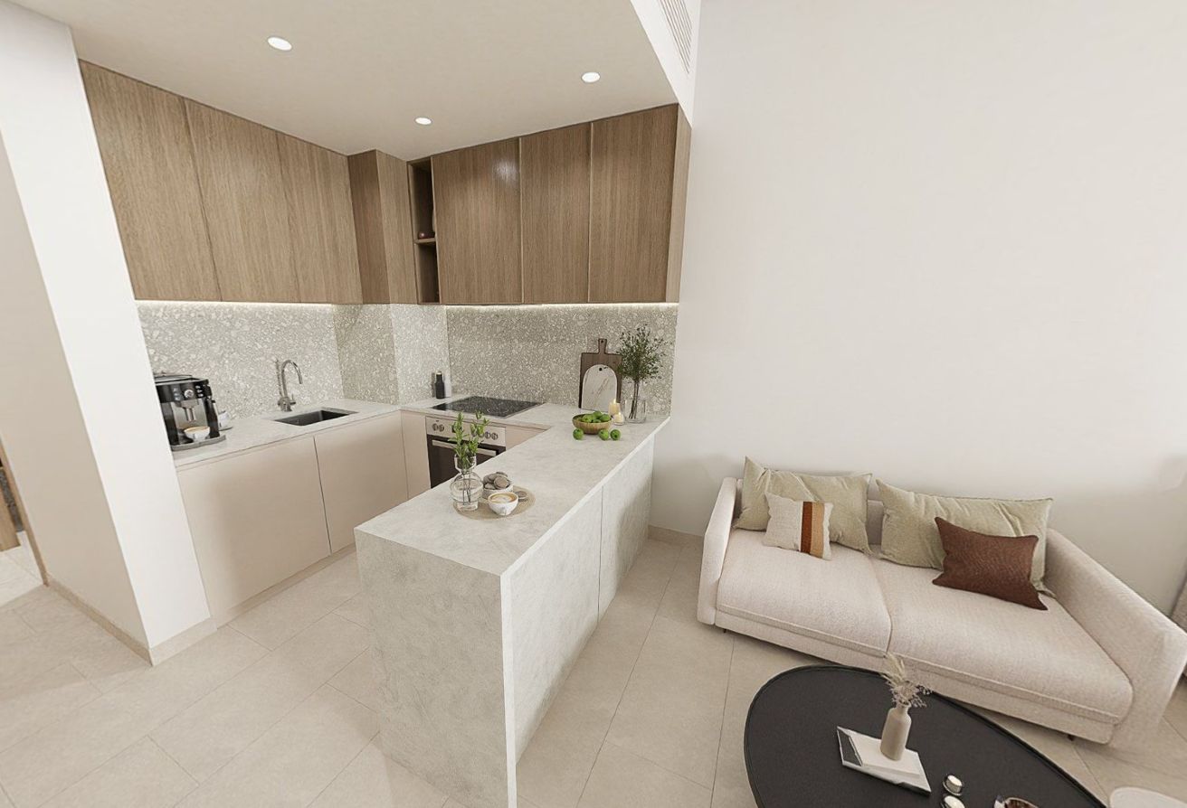 High floor studio apartment with balcony and community views in Gardenia Bay, Yas Island.