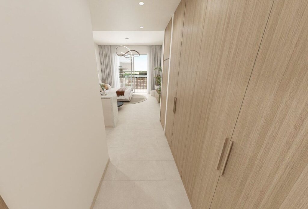 High floor studio apartment with balcony and community views in Gardenia Bay, Yas Island.