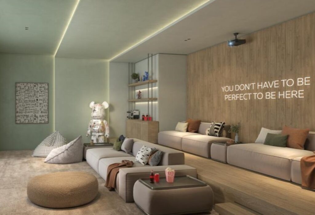 High floor studio apartment with balcony and community views in Gardenia Bay, Yas Island.