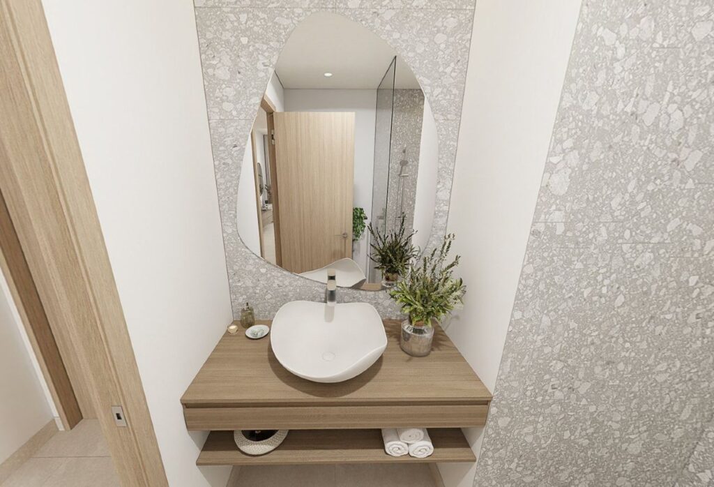 High floor studio apartment with balcony and community views in Gardenia Bay, Yas Island.