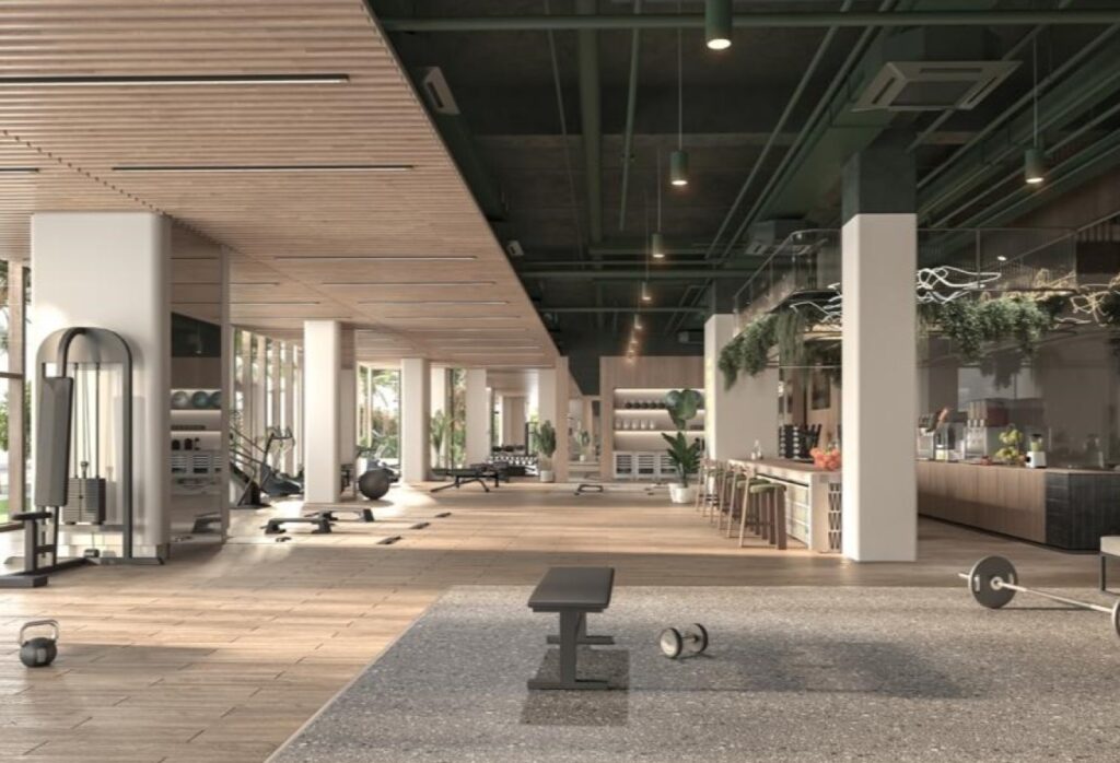 High floor studio apartment with balcony and community views in Gardenia Bay, Yas Island.