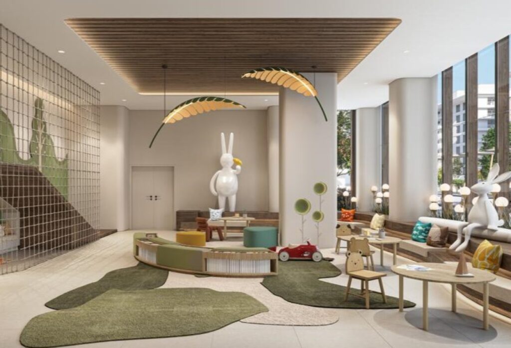 High floor studio apartment with balcony and community views in Gardenia Bay, Yas Island.