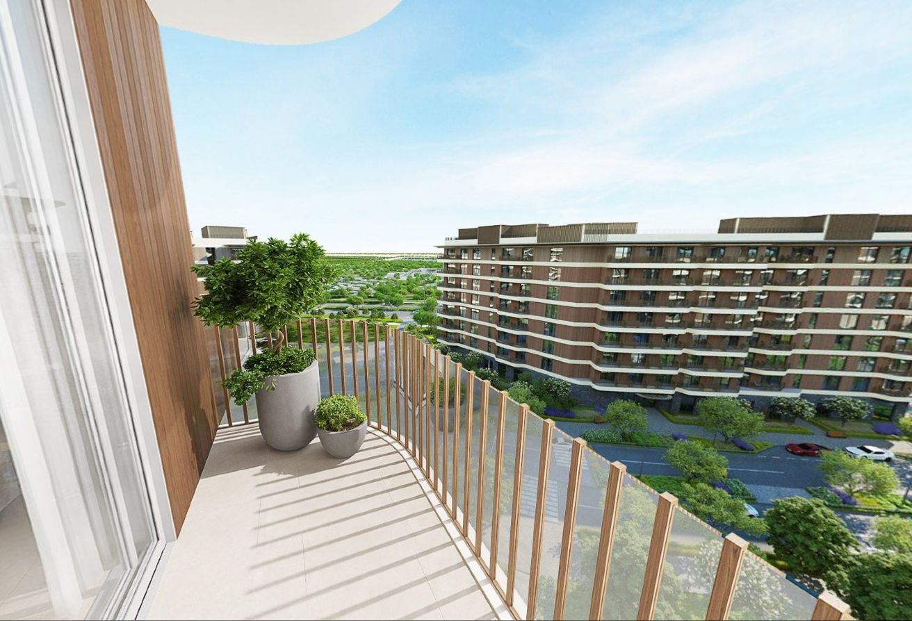 High floor studio apartment with balcony and community views in Gardenia Bay, Yas Island.