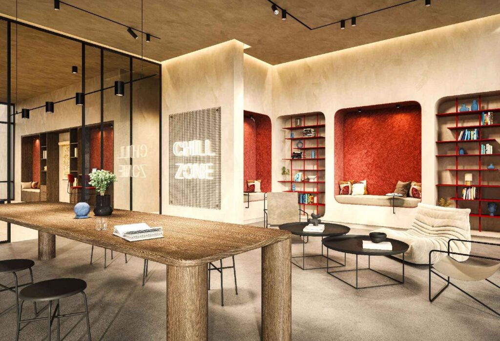 High floor studio apartment with pool and courtyard view in Nouran Living on Saadiyat Island.