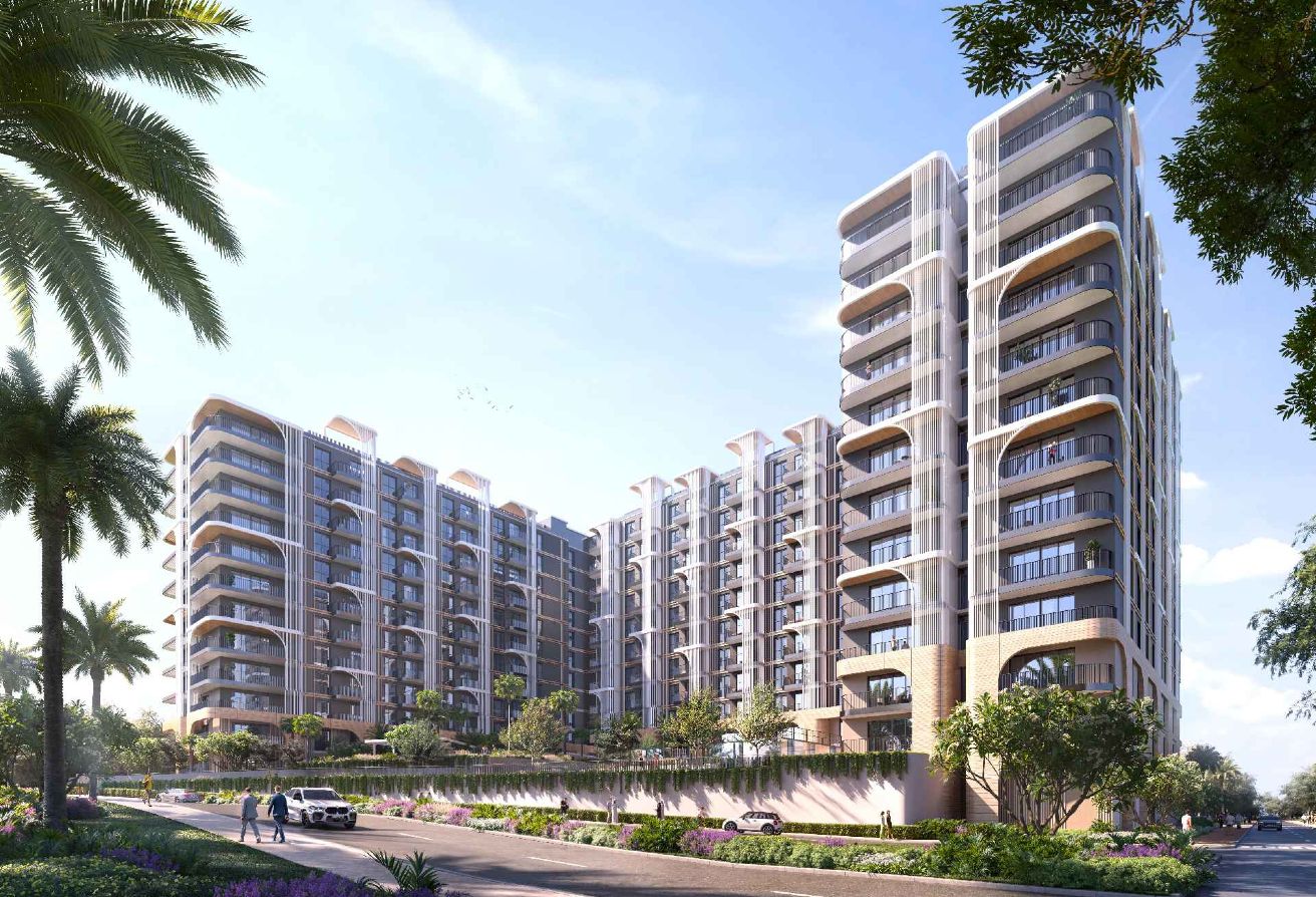 High floor studio apartment with pool and courtyard view in Nouran Living on Saadiyat Island.