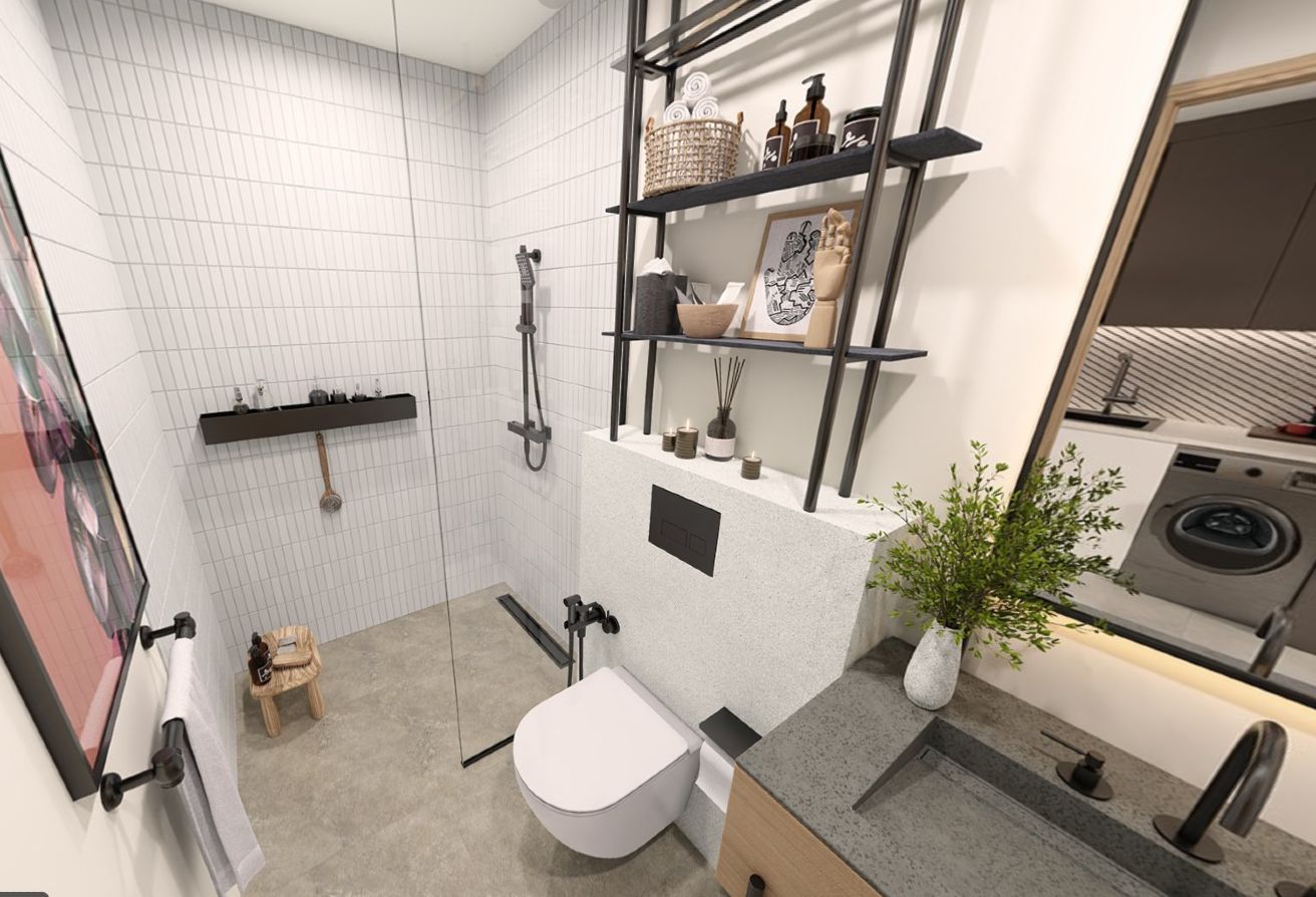 High floor studio apartment with pool and courtyard view in Nouran Living on Saadiyat Island.