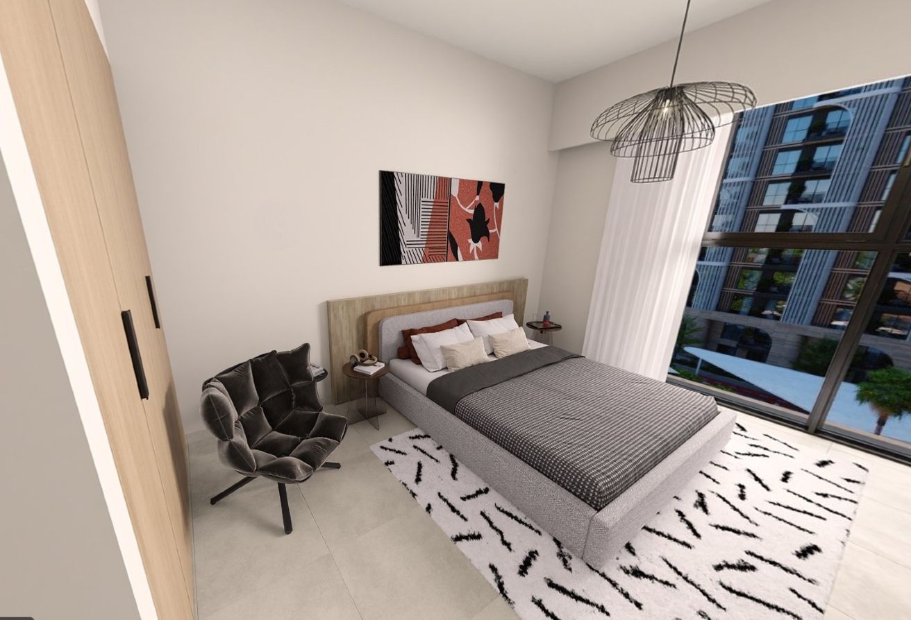 High floor studio apartment with pool and courtyard view in Nouran Living on Saadiyat Island.