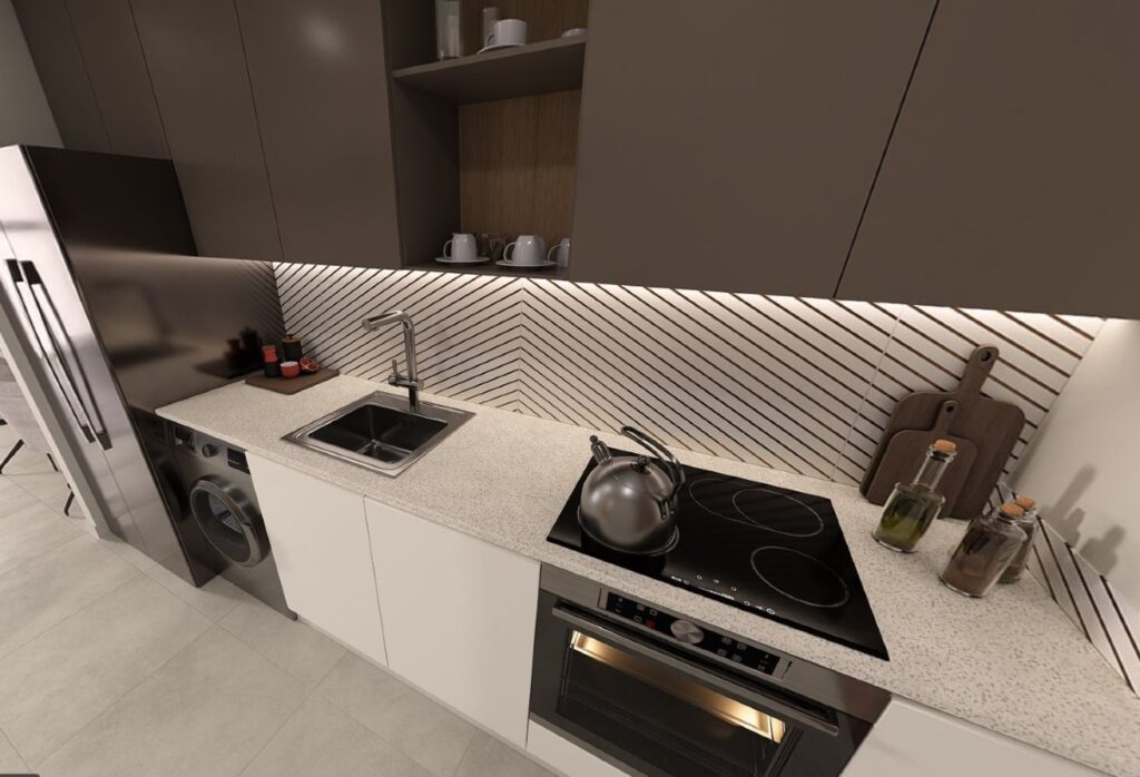 High floor studio apartment with pool and courtyard view in Nouran Living on Saadiyat Island.