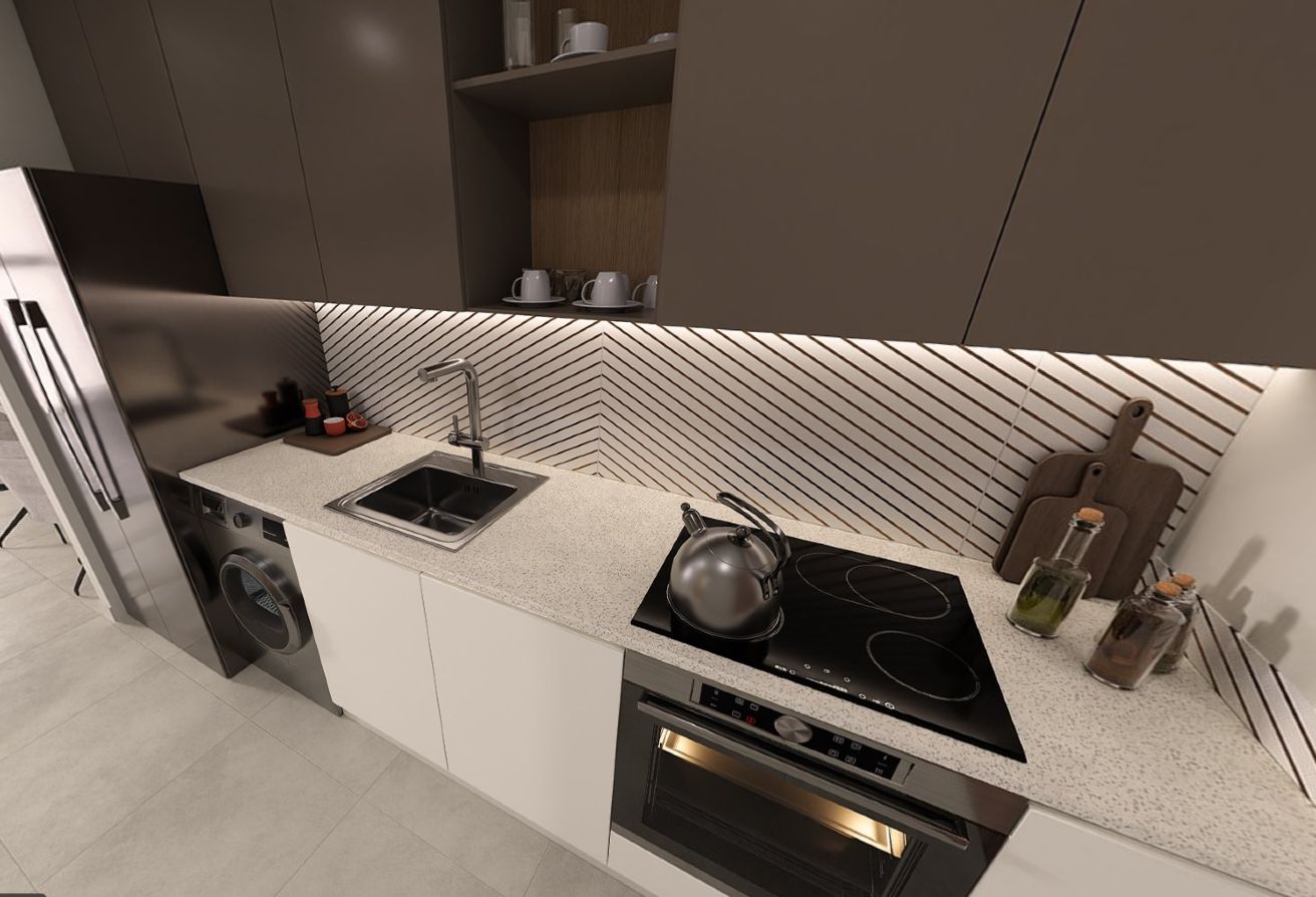 High floor studio apartment with pool and courtyard view in Nouran Living on Saadiyat Island.