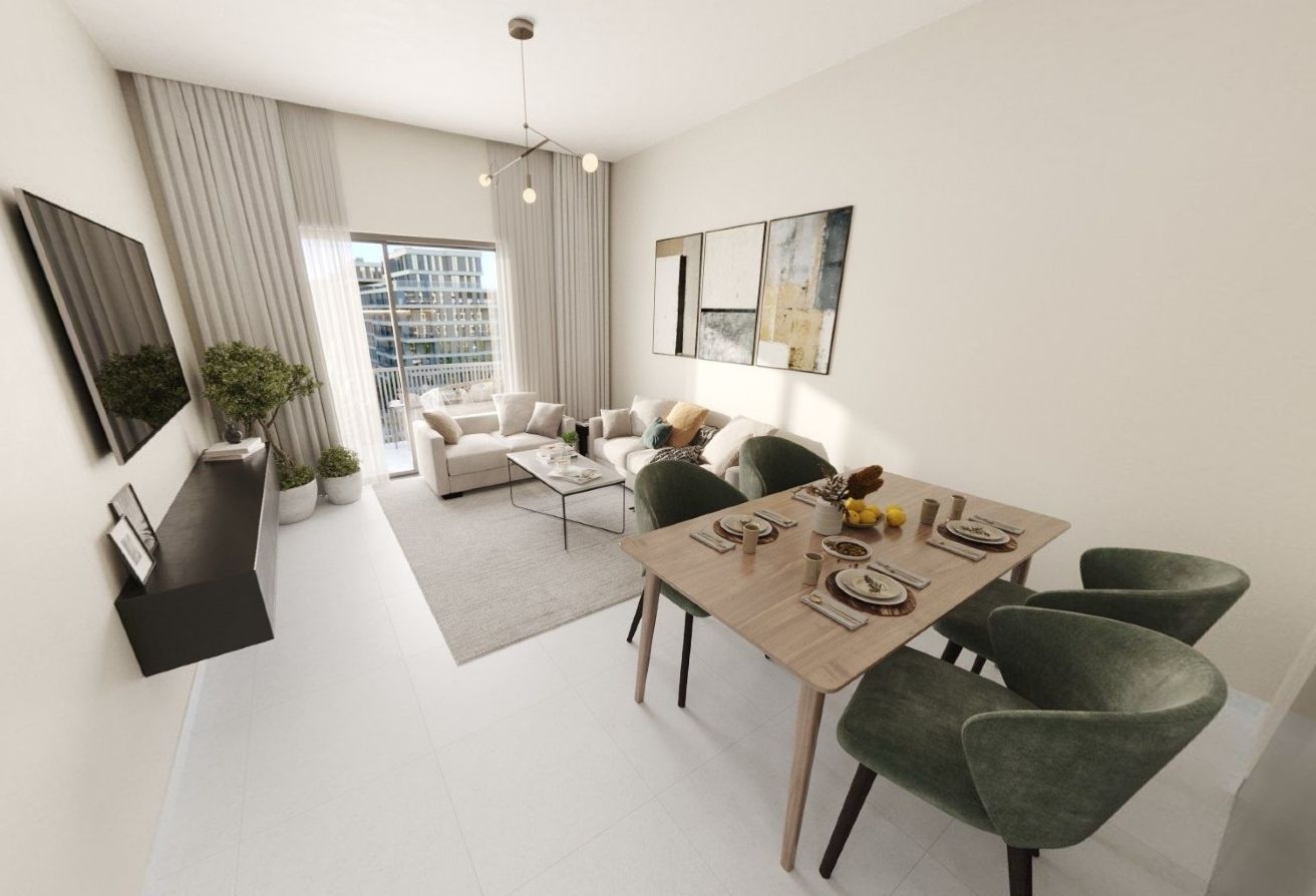 Apartment community with modern buildings and amenities near Yas Island