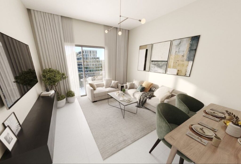 Apartment community with modern buildings and amenities near Yas Island