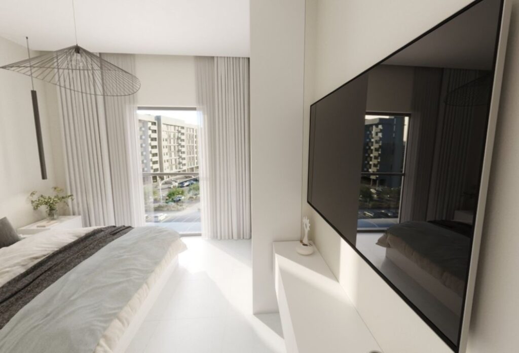 Apartment community with modern buildings and amenities near Yas Island