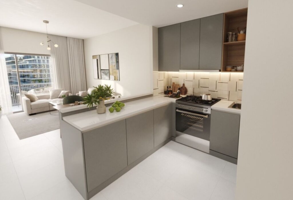 Apartment community with modern buildings and amenities near Yas Island